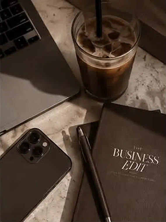 Desk flat lay, styled and shot for the feed